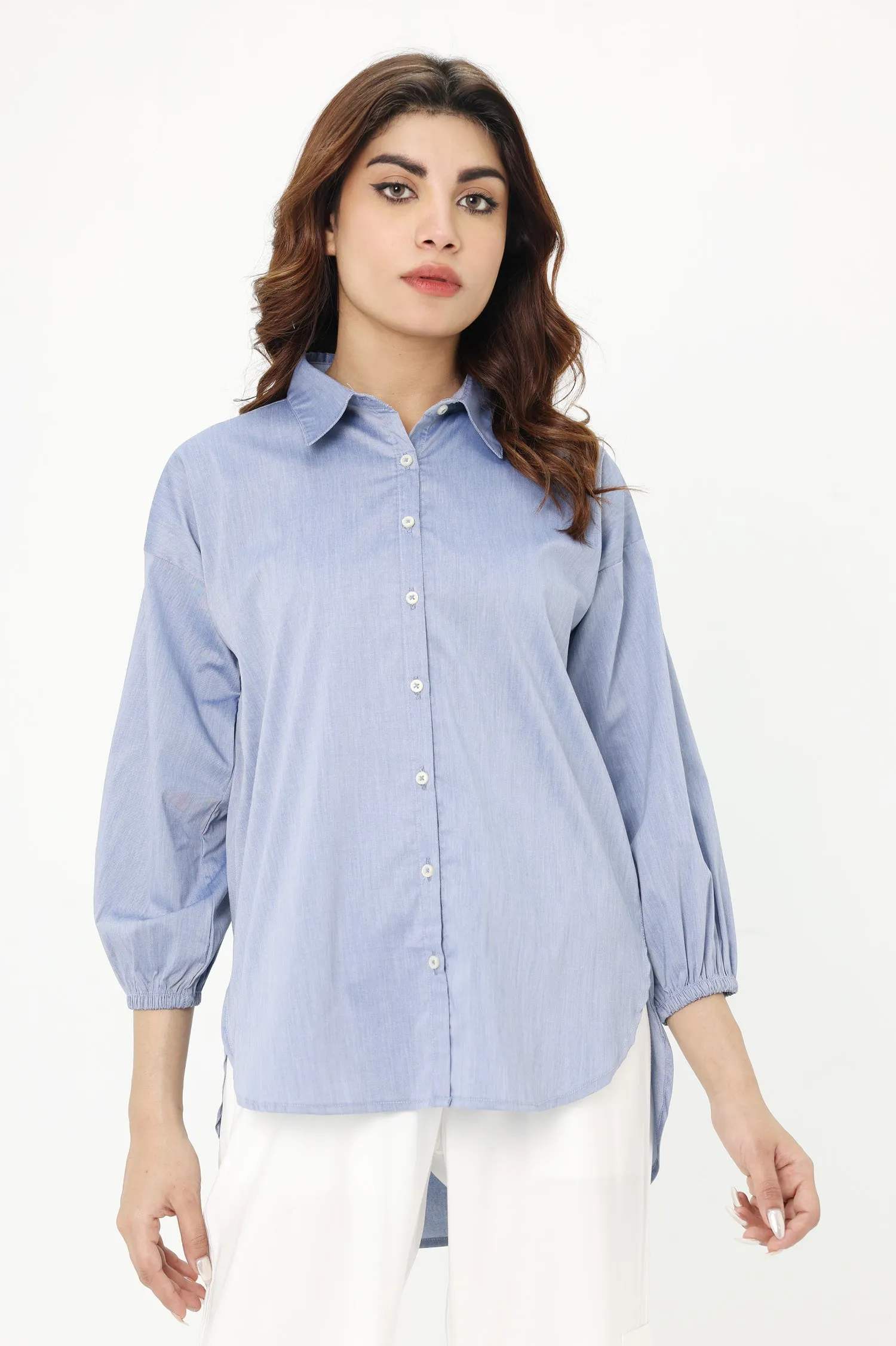 CHIC BUTTON DOWN SHIRT-BLUE