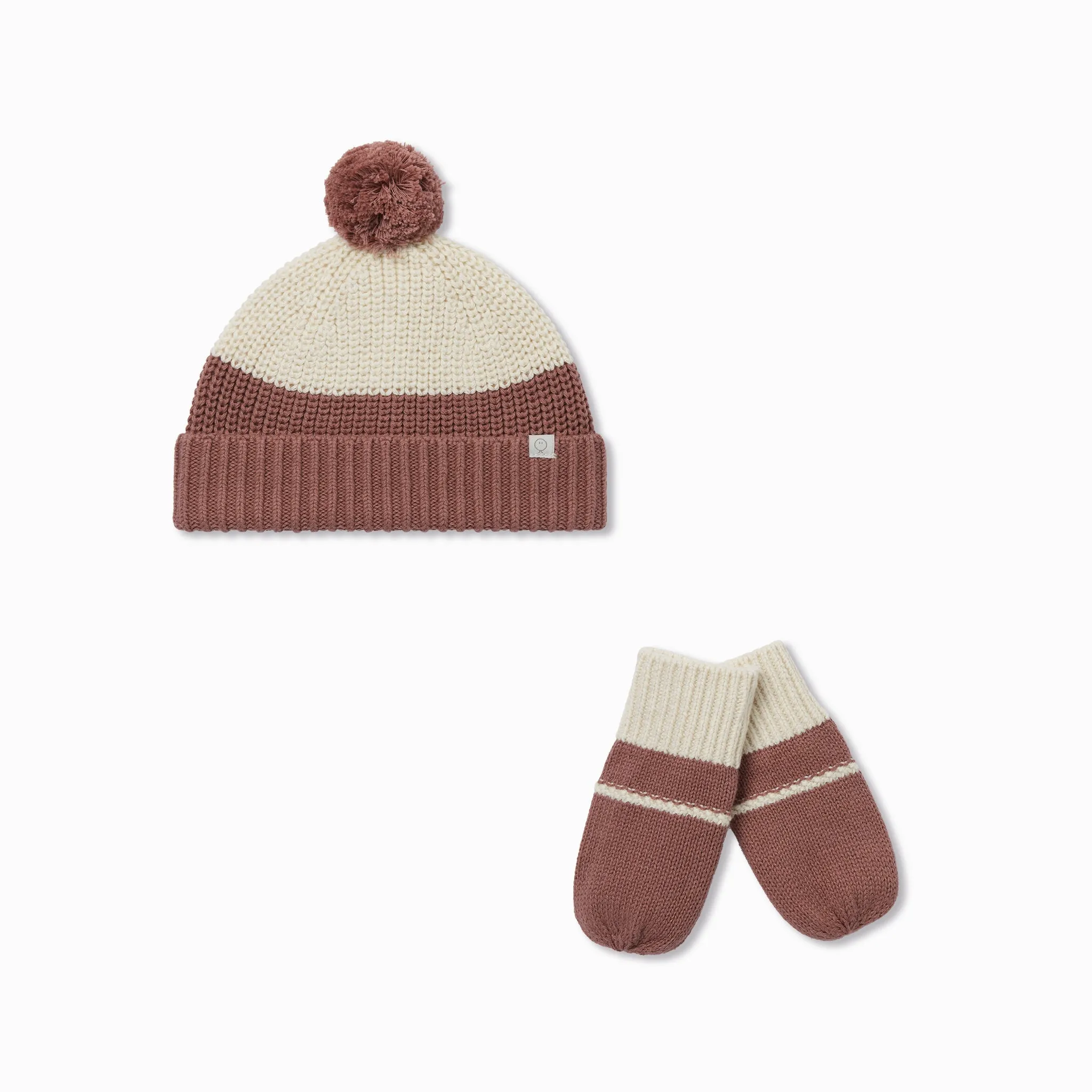 Chunky Knit Colorblock Beanie Hat & Mittens Set