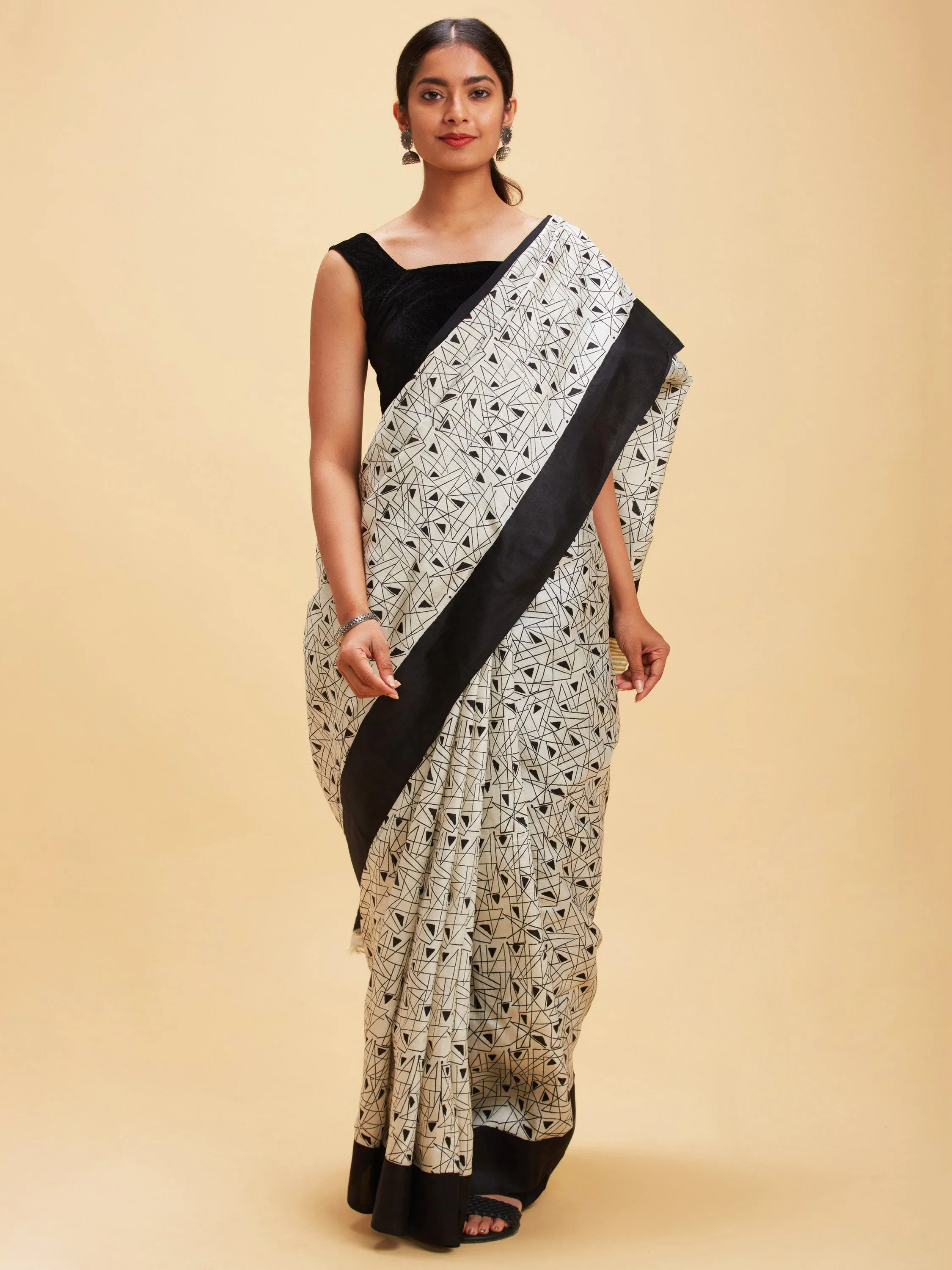 Classic black and white Tussar silk