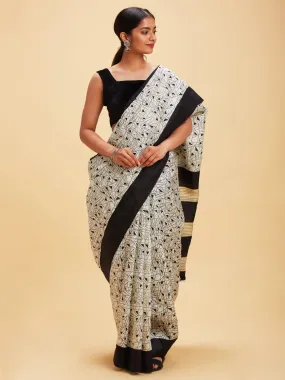 Classic black and white Tussar silk