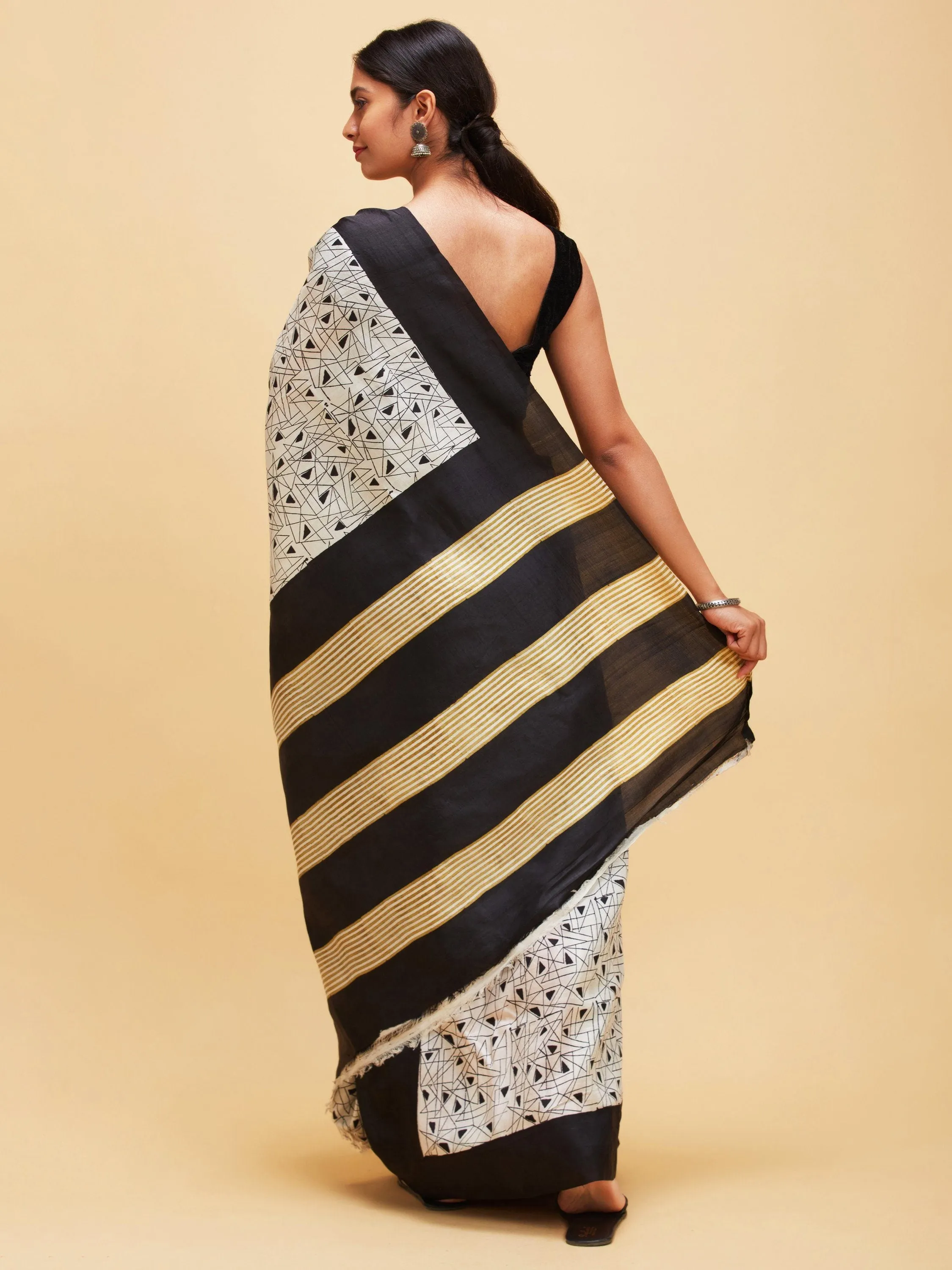 Classic black and white Tussar silk