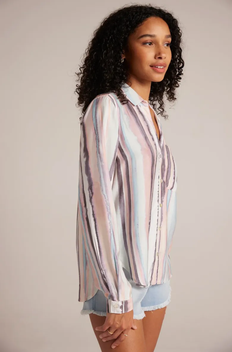 COASTAL STRIPE ROUND HEM BUTTON DOWN SHIRT