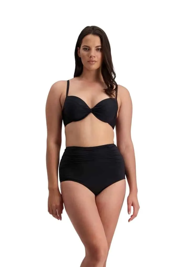 Contours High Waist Gathered Bikini Pant | Black