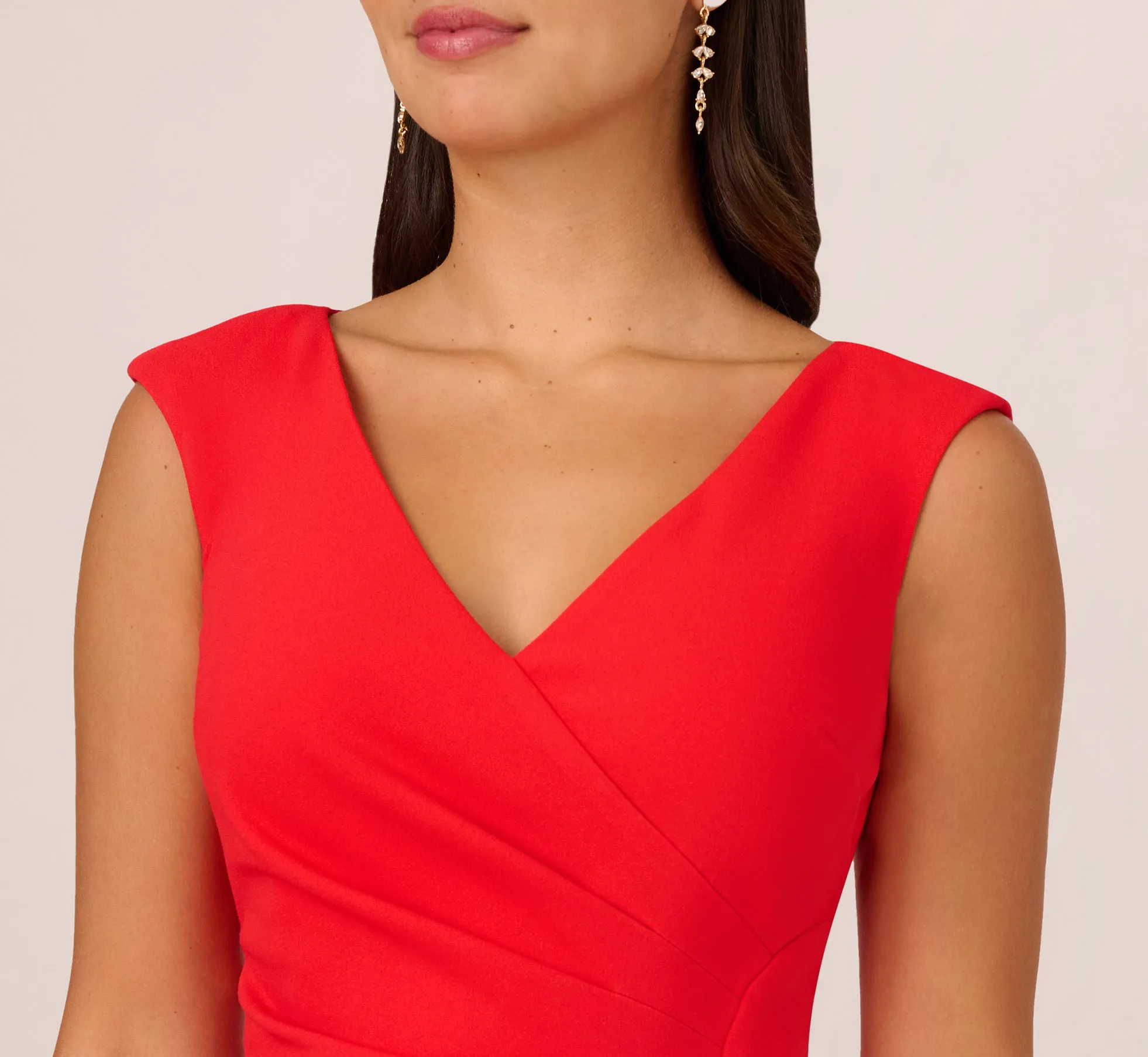 Crepe Sheath Dress With Draped Details In Red Crush