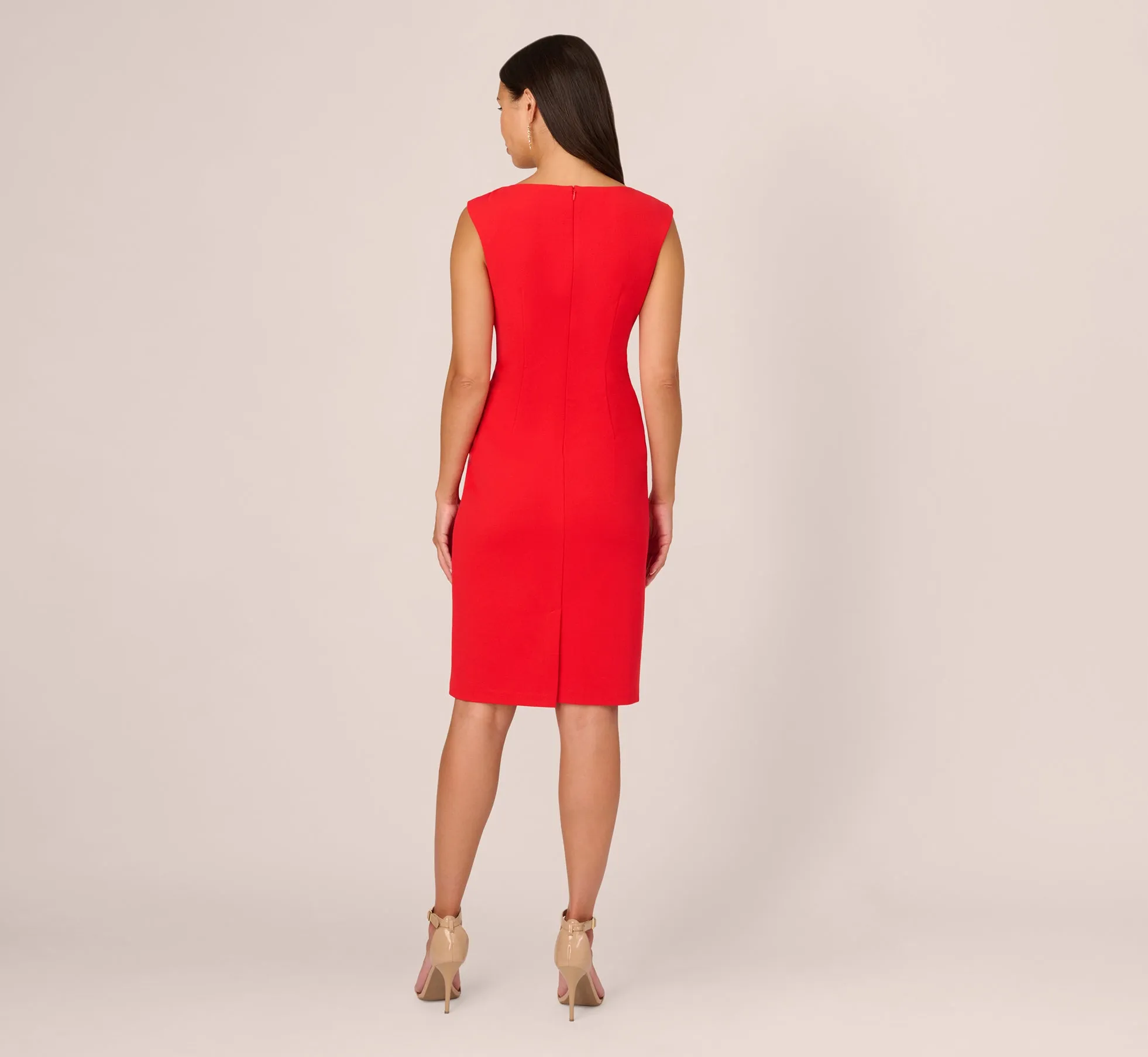 Crepe Sheath Dress With Draped Details In Red Crush