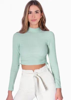 Crop top manga larga cuello alto con anudados en costados - MATEA