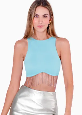 Crop top sin mangas con apliques de piedras brillantes - BOWIE