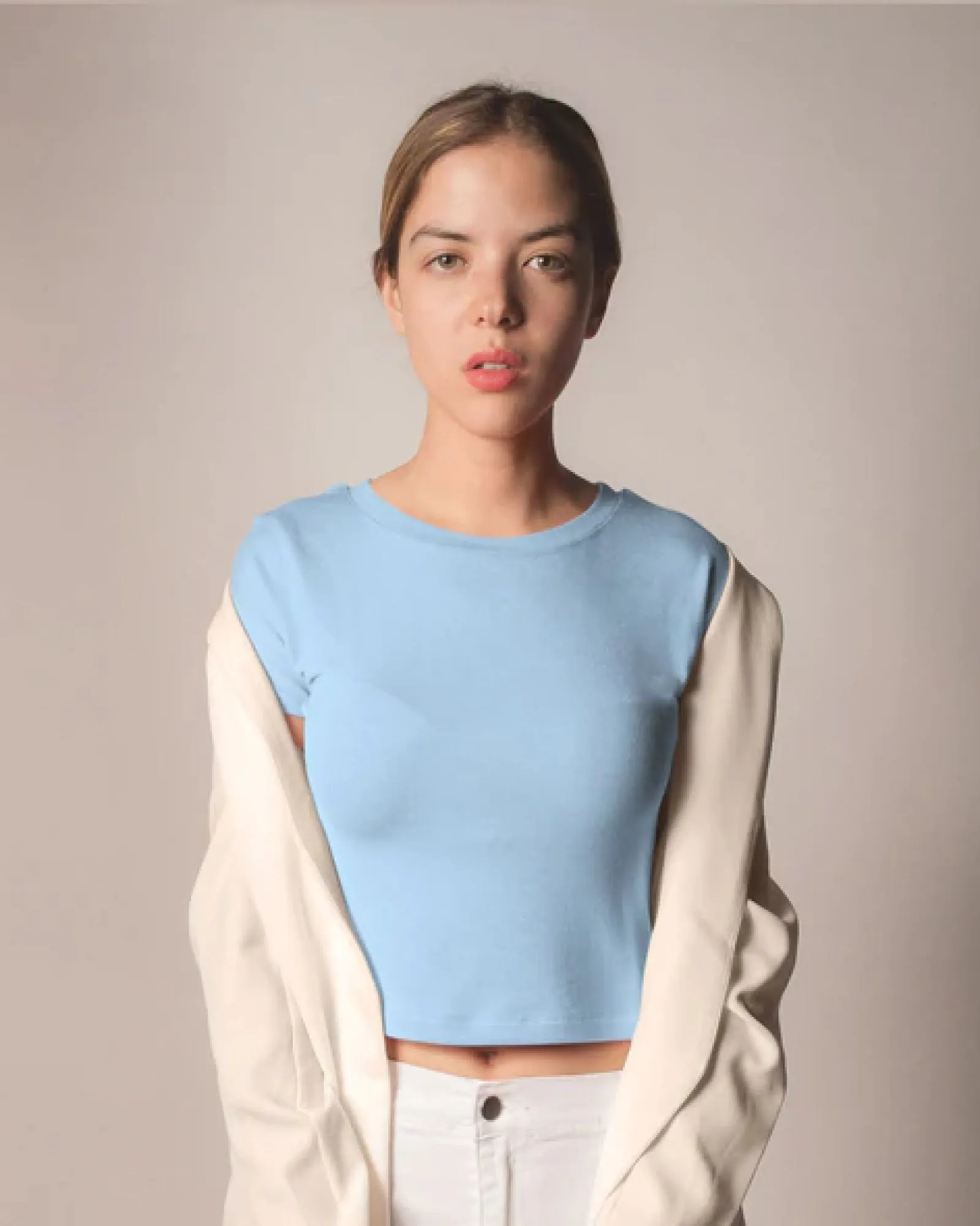 Crop Top: Solid Cyan Blue