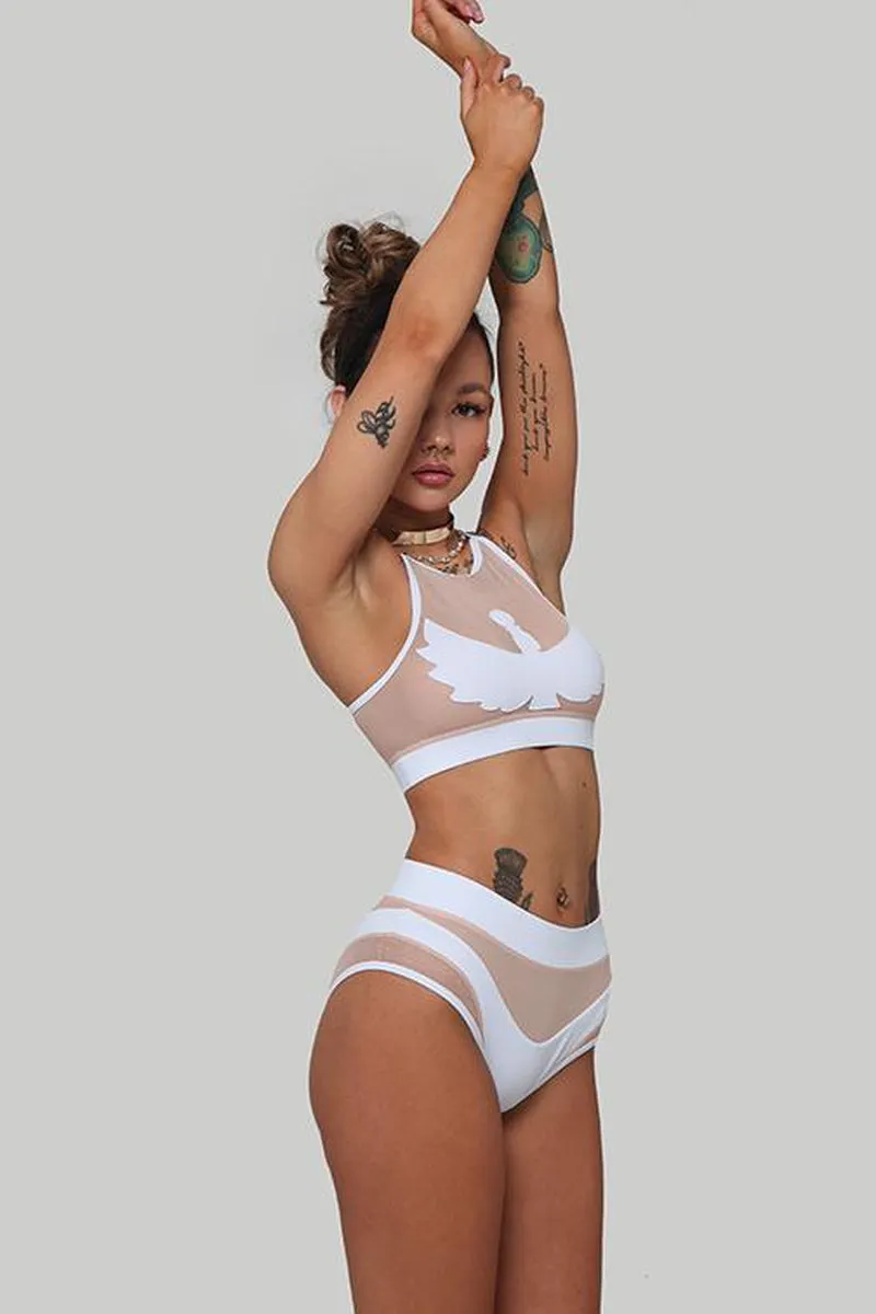 CXIX I S I S High Waisted Bottoms - White with Sand Mesh