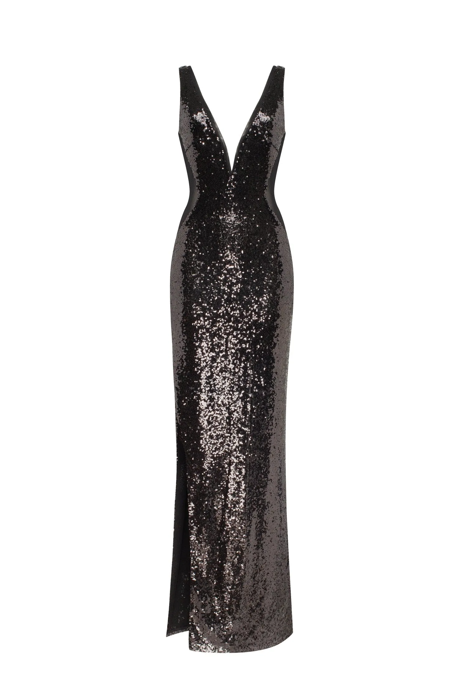 Dazzling fully sequined black maxi dress, Smoky Quartz