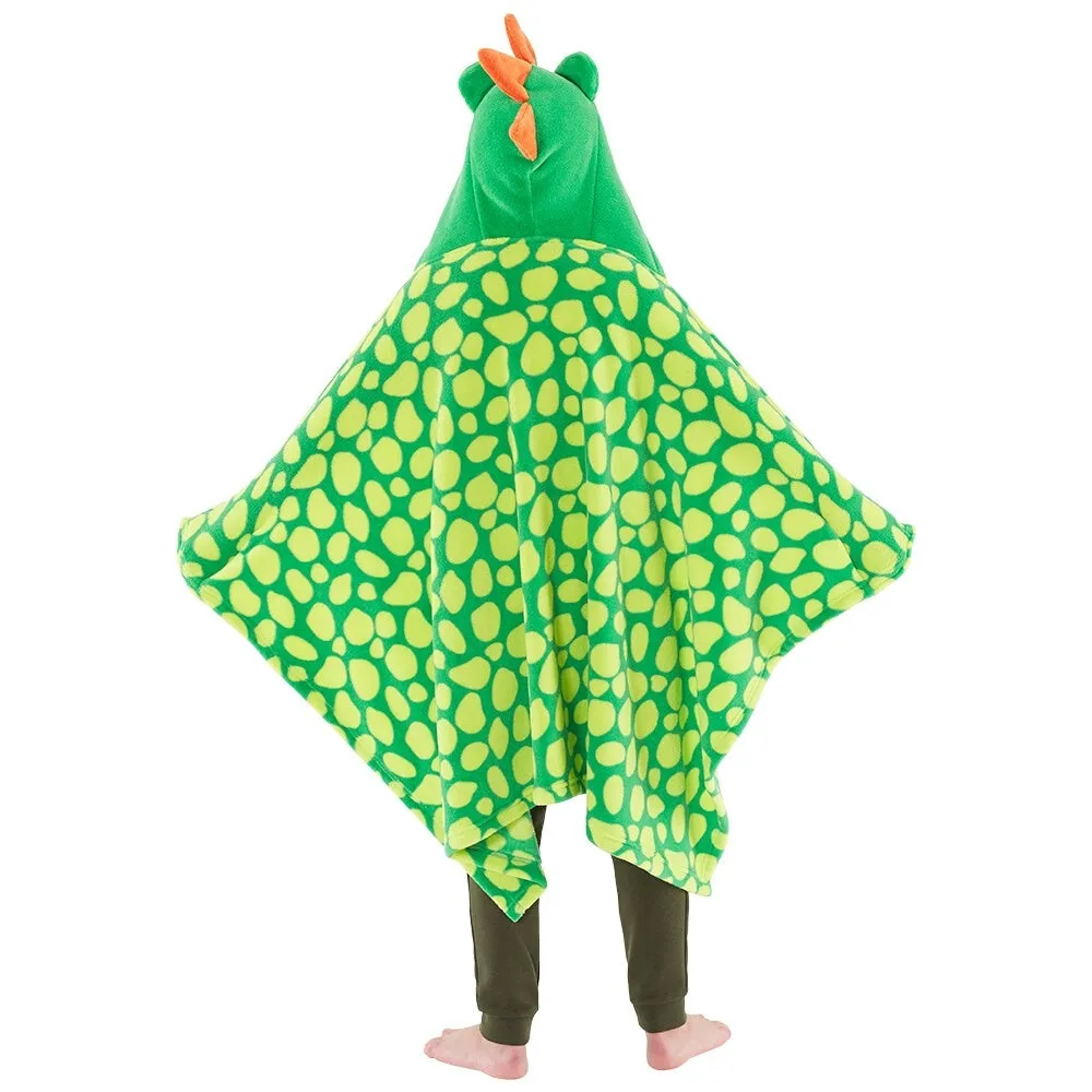 Dinosaur Hooded Cuddle Blanket in Green Multicolour