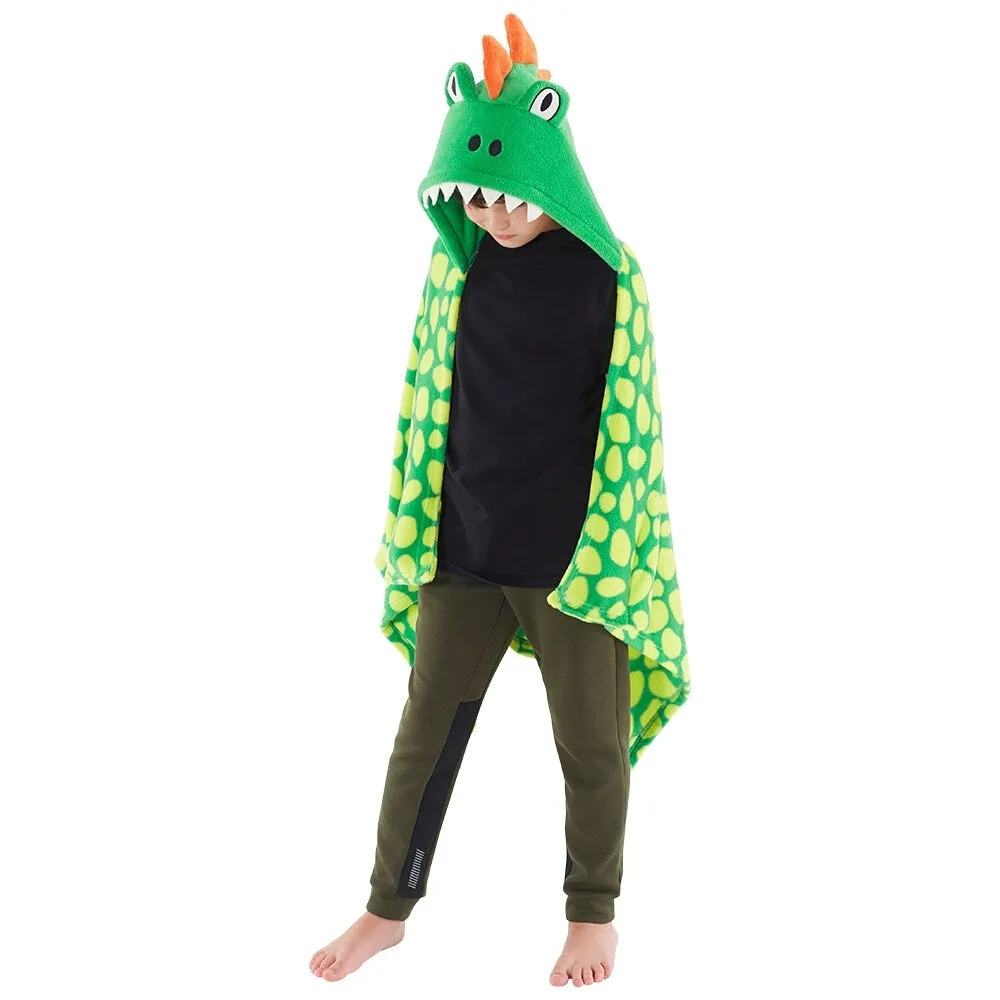 Dinosaur Hooded Cuddle Blanket in Green Multicolour