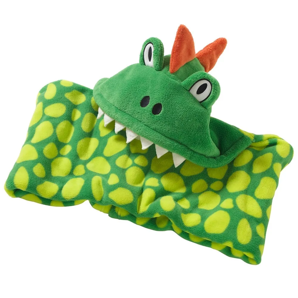 Dinosaur Hooded Cuddle Blanket in Green Multicolour