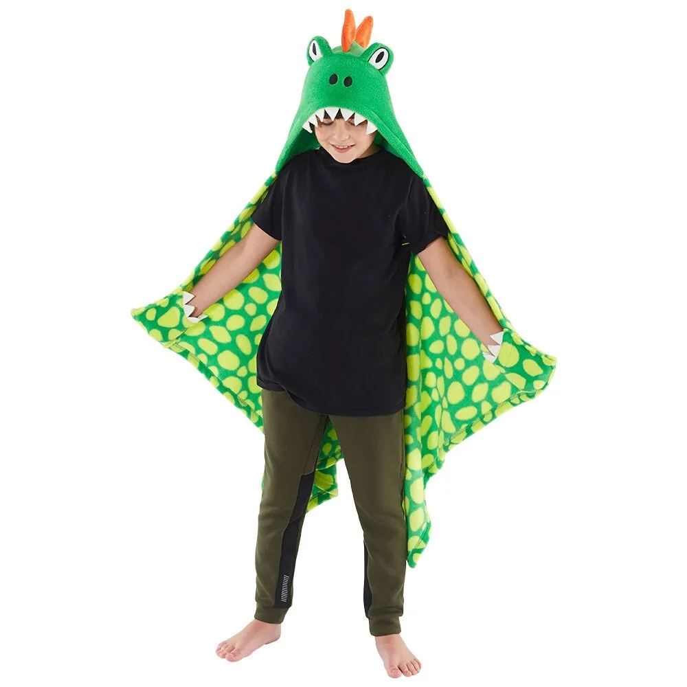 Dinosaur Hooded Cuddle Blanket in Green Multicolour