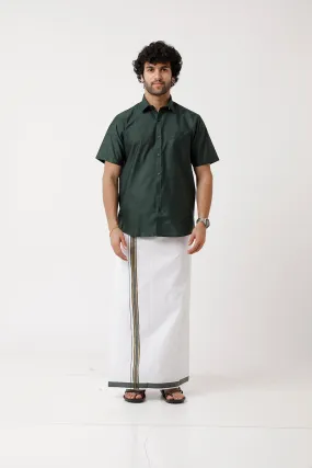 Divine - Green Matching Shirt and Dhoti Set For Men | Uathayam