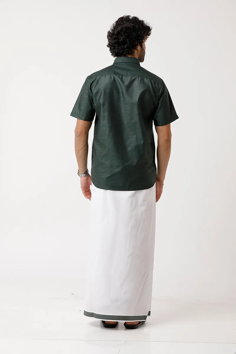 Divine - Green Matching Shirt and Dhoti Set For Men | Uathayam