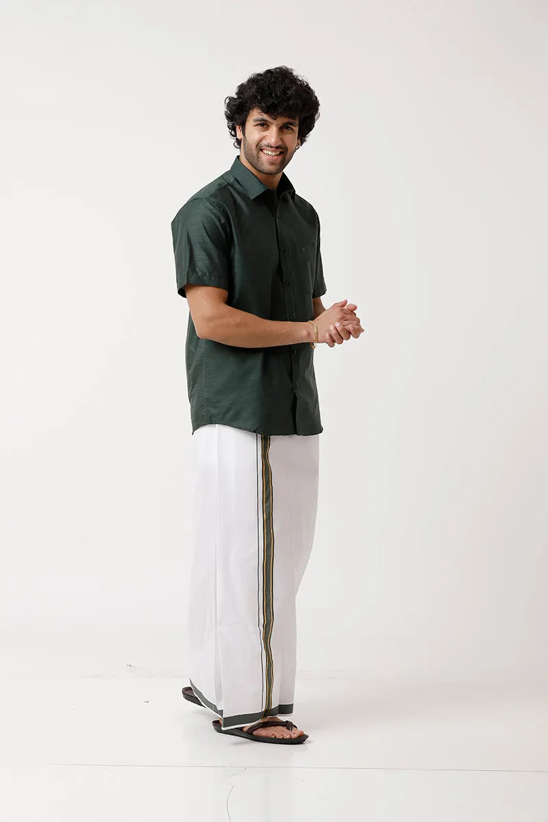 Divine - Green Matching Shirt and Dhoti Set For Men | Uathayam