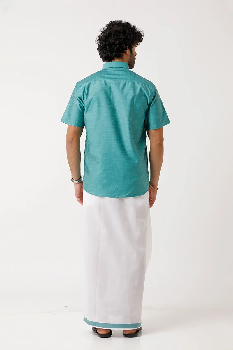 Divine - Light Green Matching Shirt and Dhoti Set For Men | Uathayam