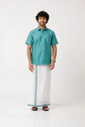 Divine - Light Green Matching Shirt and Dhoti Set For Men | Uathayam