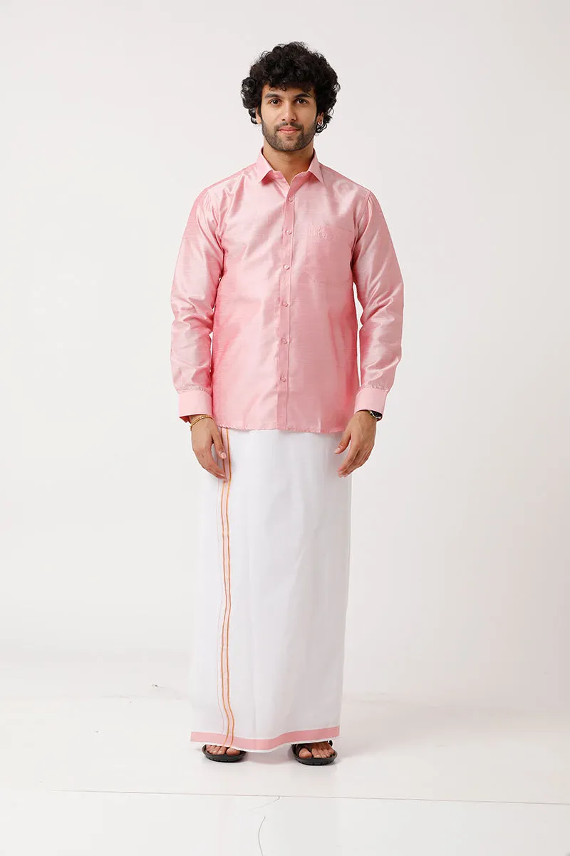 Divine - Pink Matching Shirt and Dhoti Set For Men | Uathayam