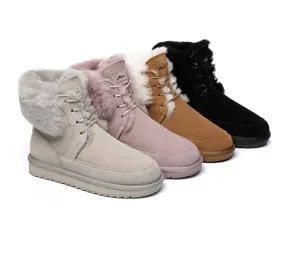 Dora Fashion Lace Up Boots Double Face Sheepskin