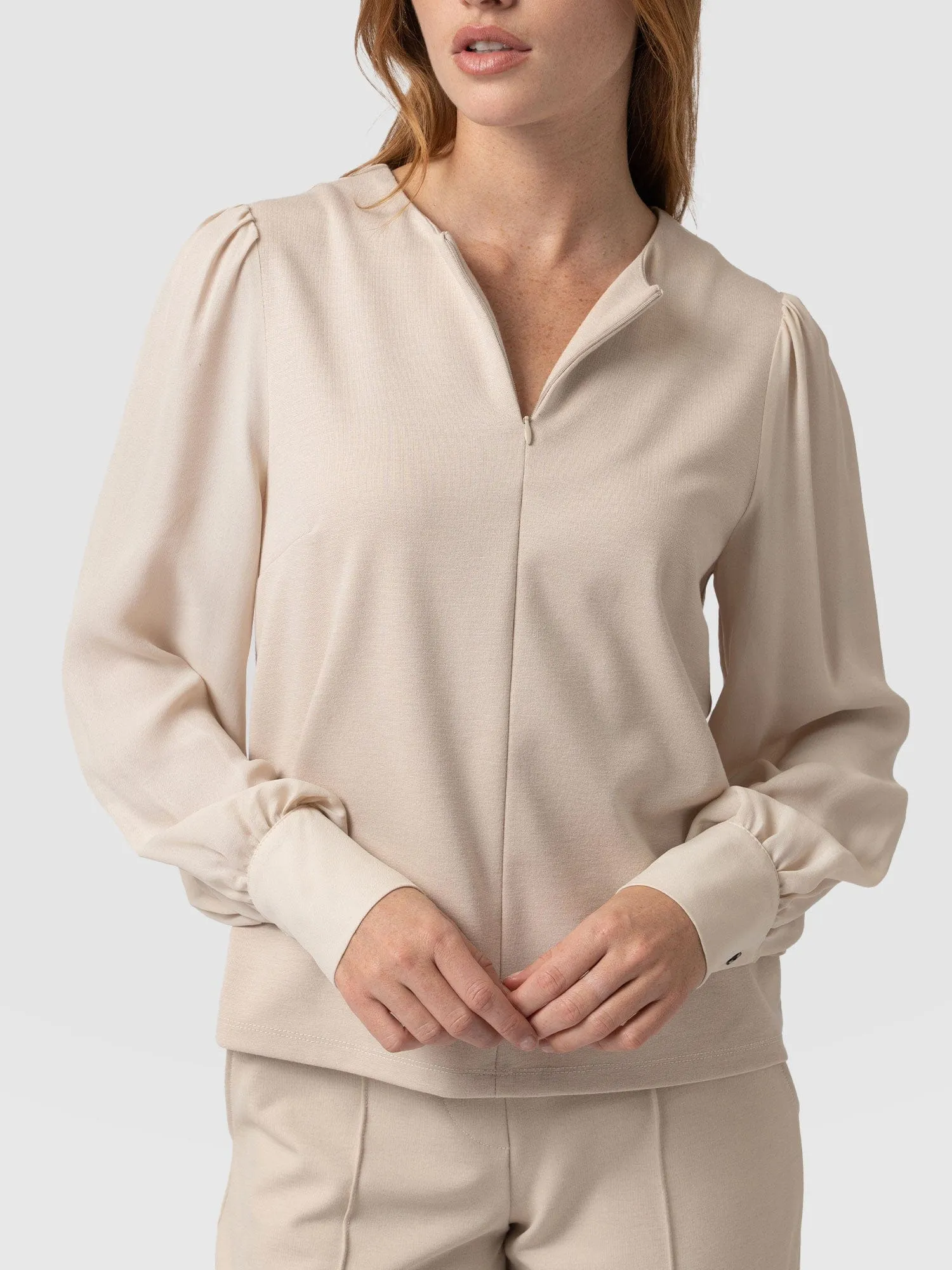 Esme Zip Up Top - Light Beige