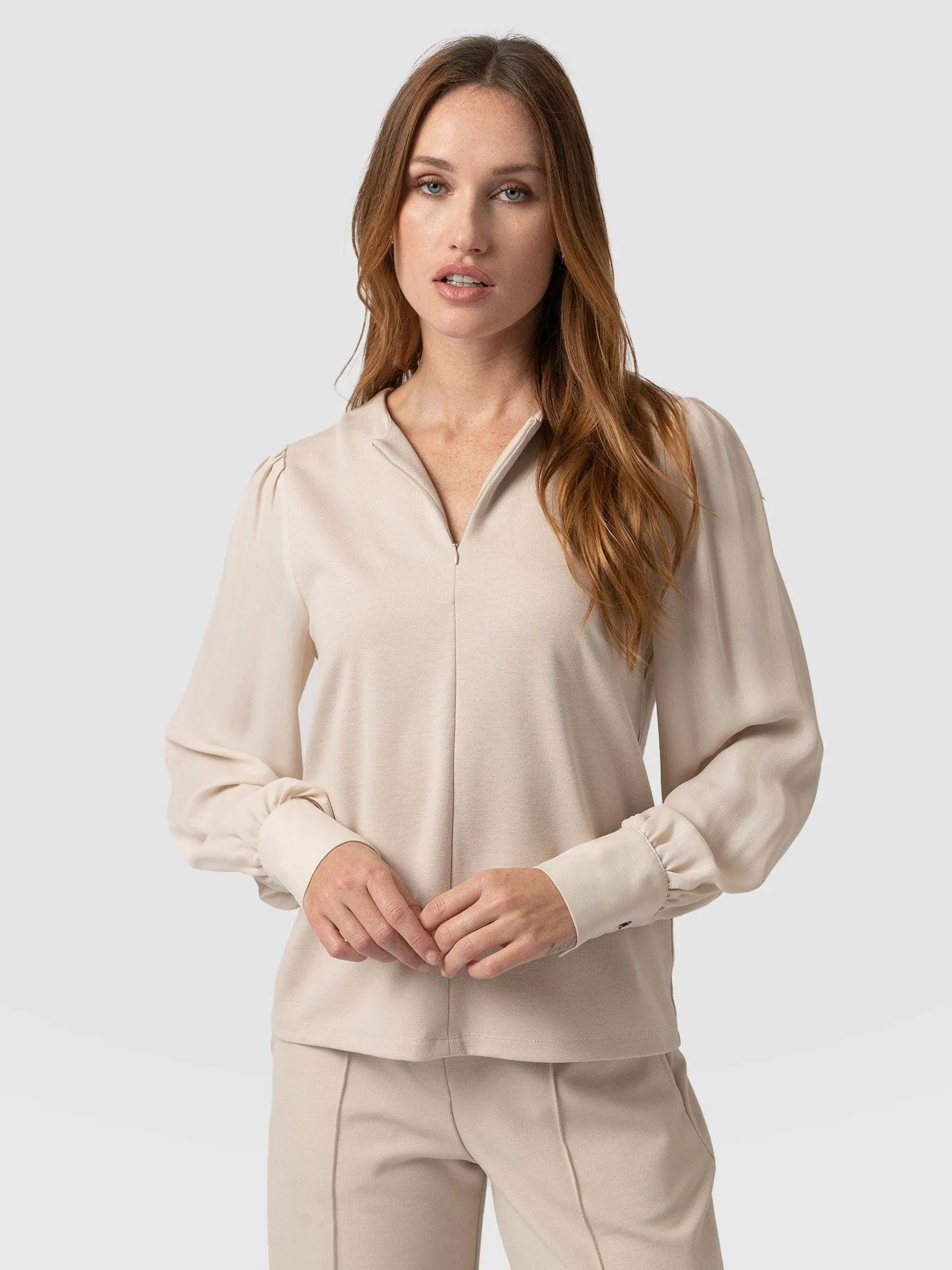 Esme Zip Up Top - Light Beige