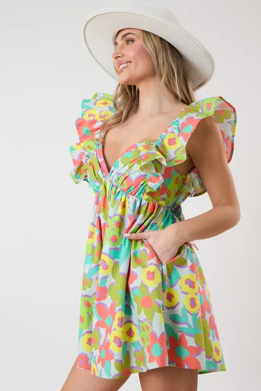 Floral Ruffle Sleeve Romper