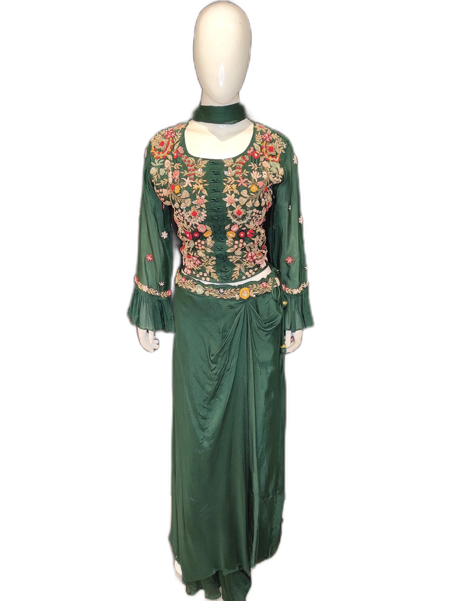 Georgette Crop Top with Drape Skirt and Dupatta