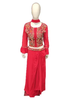 Georgette Crop Top with Drape Skirt and Dupatta