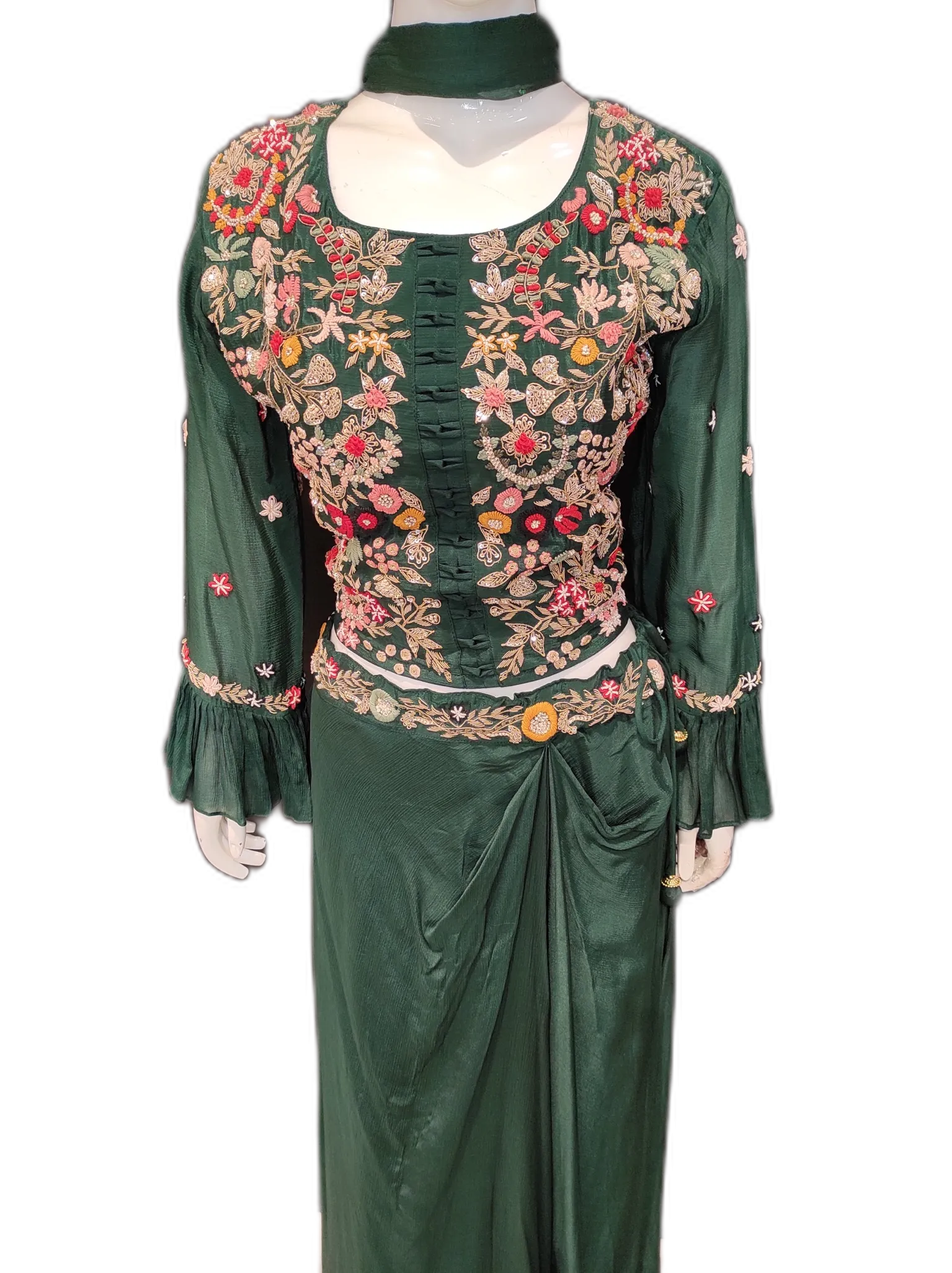 Georgette Crop Top with Drape Skirt and Dupatta