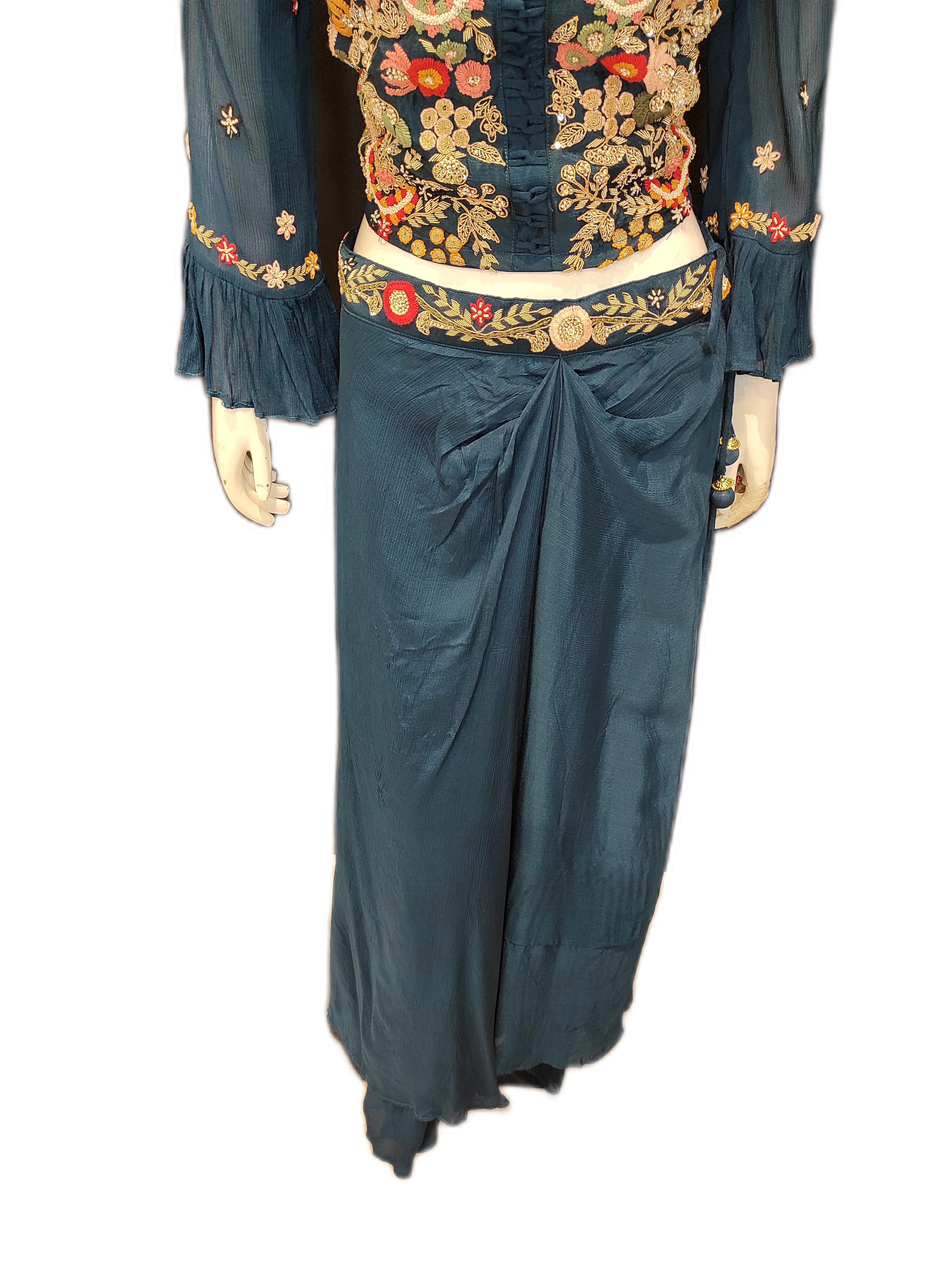 Georgette Crop Top with Drape Skirt and Dupatta