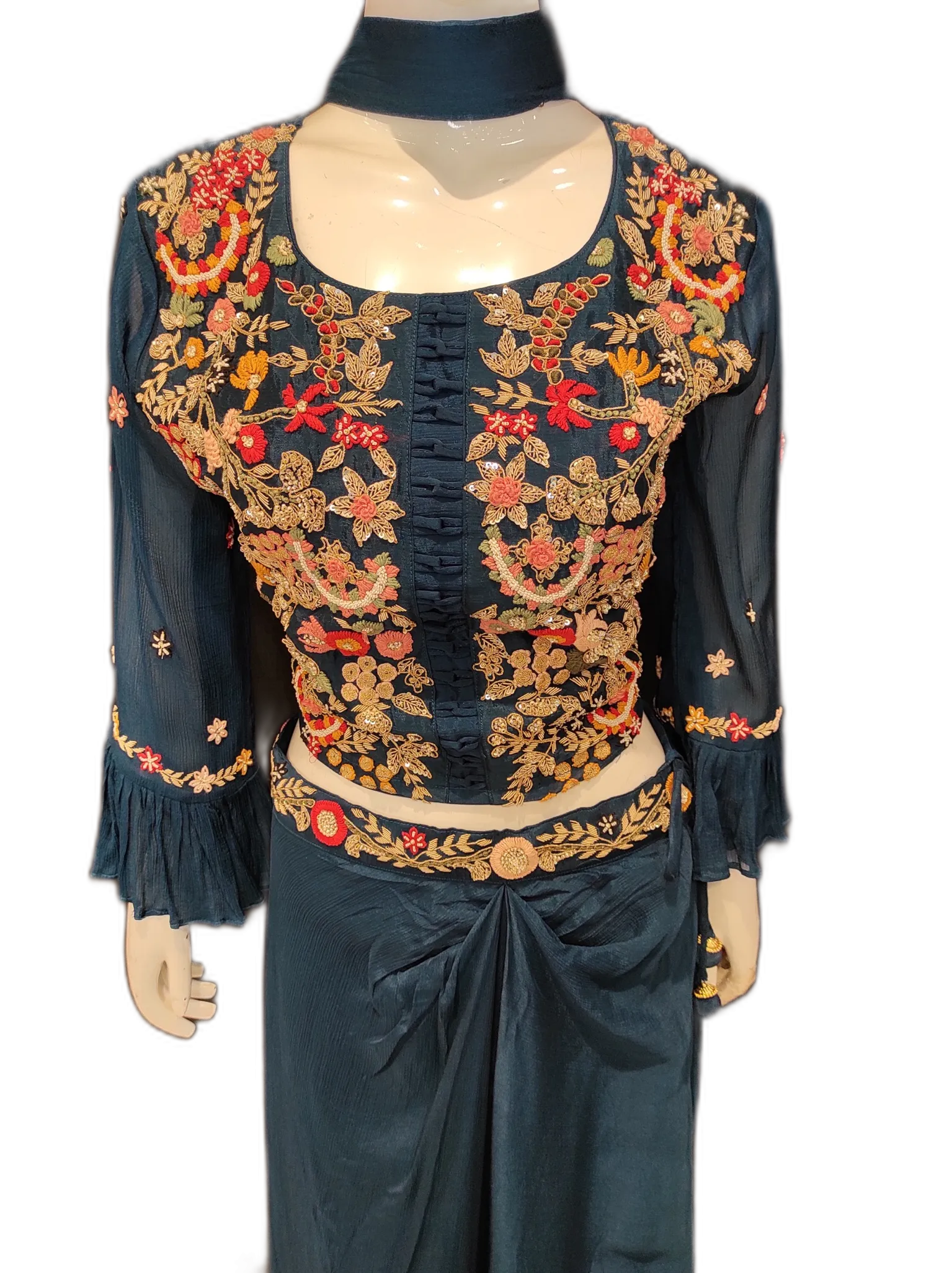 Georgette Crop Top with Drape Skirt and Dupatta