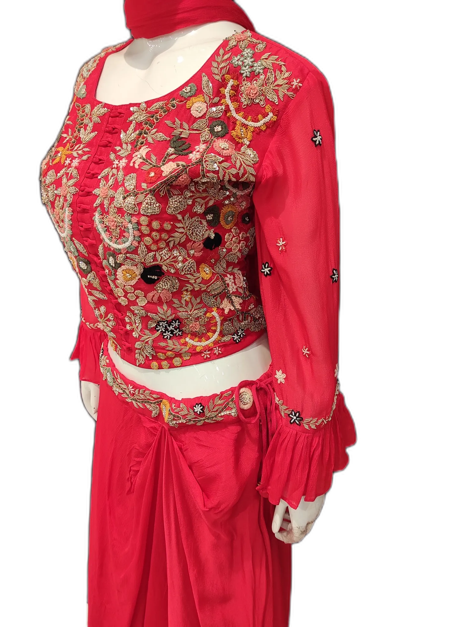 Georgette Crop Top with Drape Skirt and Dupatta