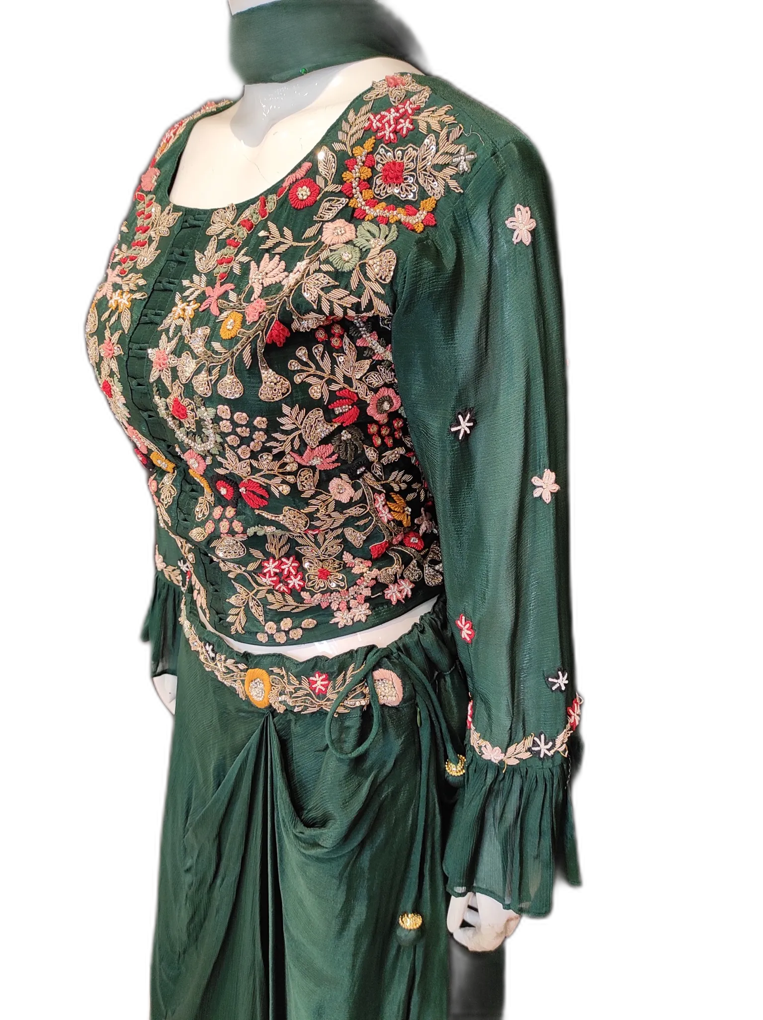 Georgette Crop Top with Drape Skirt and Dupatta