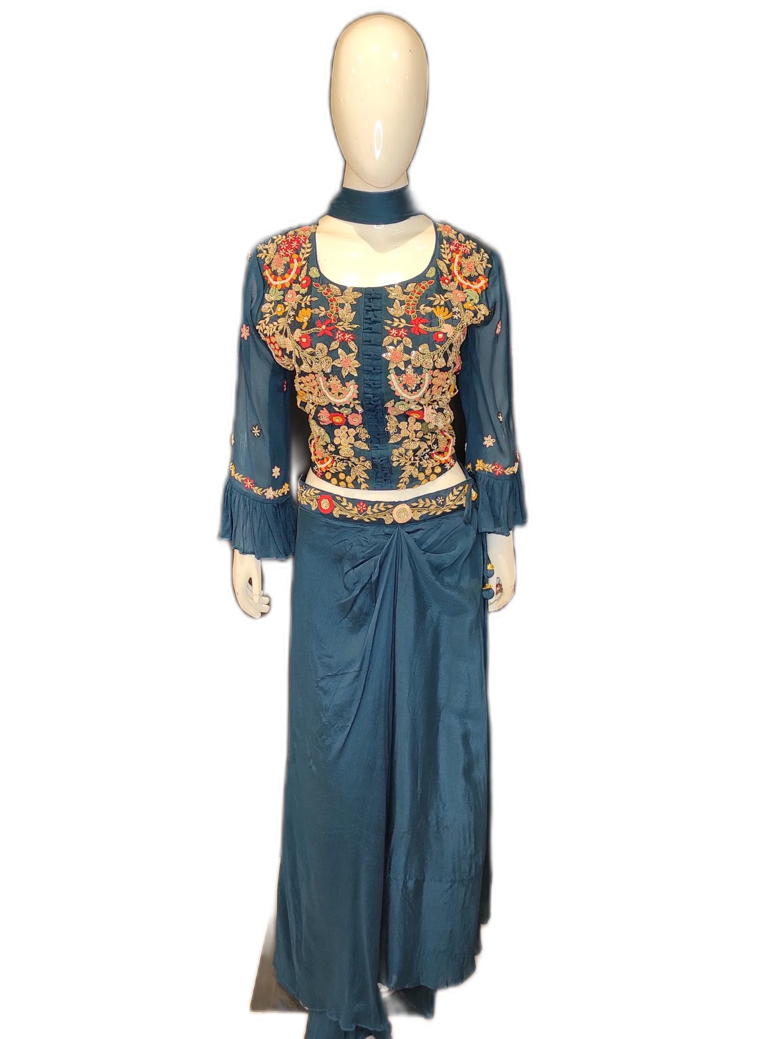 Georgette Crop Top with Drape Skirt and Dupatta