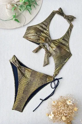 Gold Snake Print One Piece Swimsuit