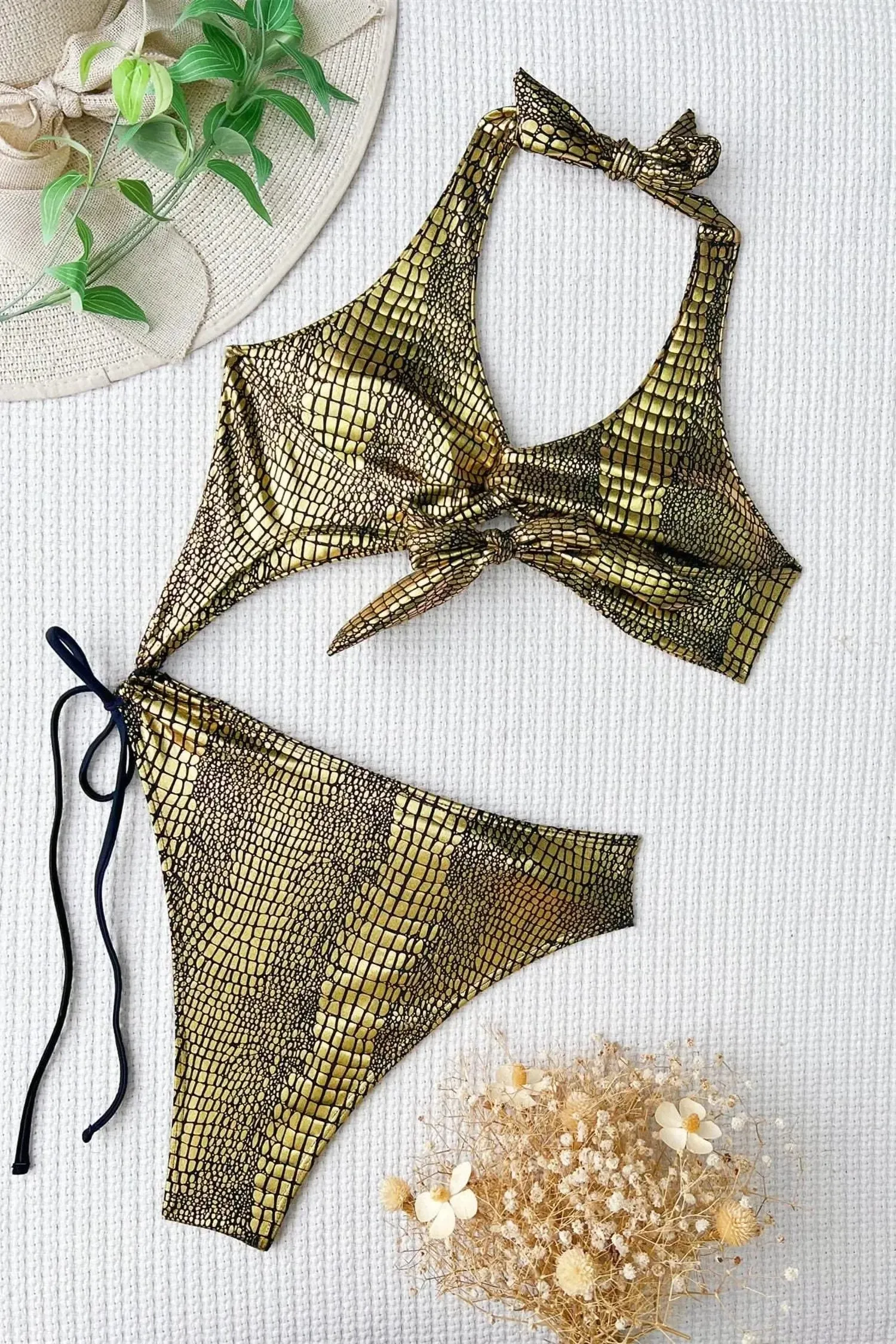 Gold Snake Print One Piece Swimsuit