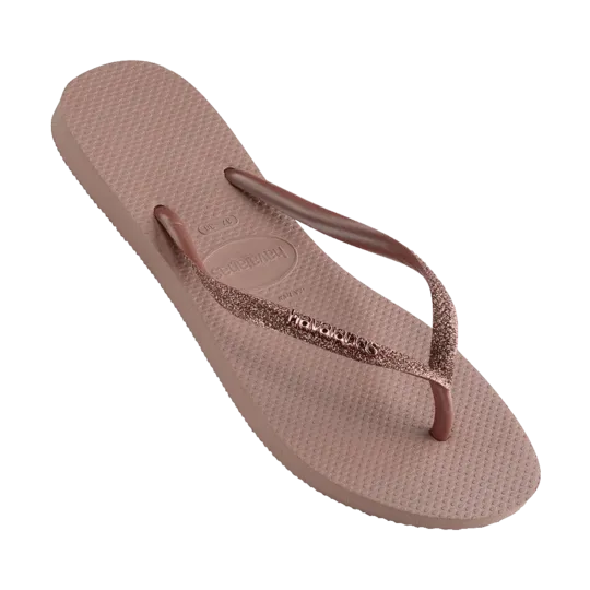 Havaianas Slim Metal Logo Glitter Thongs - Crocus Rose