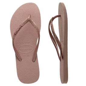 Havaianas Slim Metal Logo Glitter Thongs - Crocus Rose