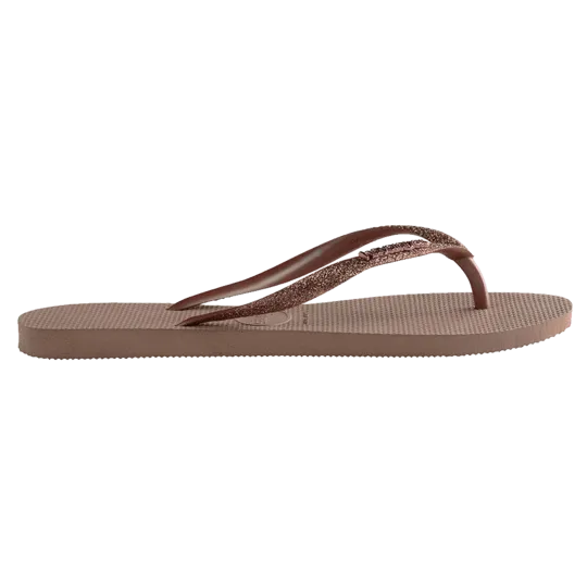 Havaianas Slim Metal Logo Glitter Thongs - Crocus Rose