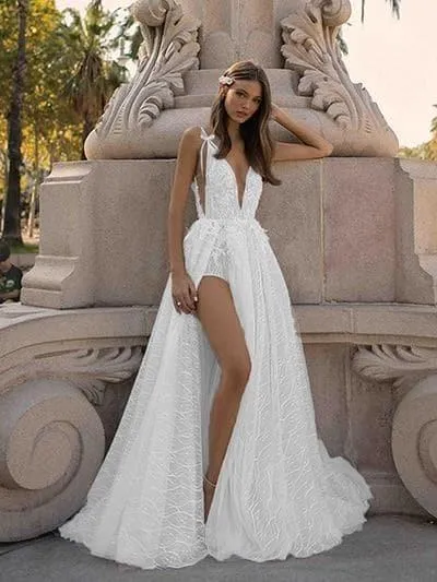 High Slit Shimmering Bridal Dress