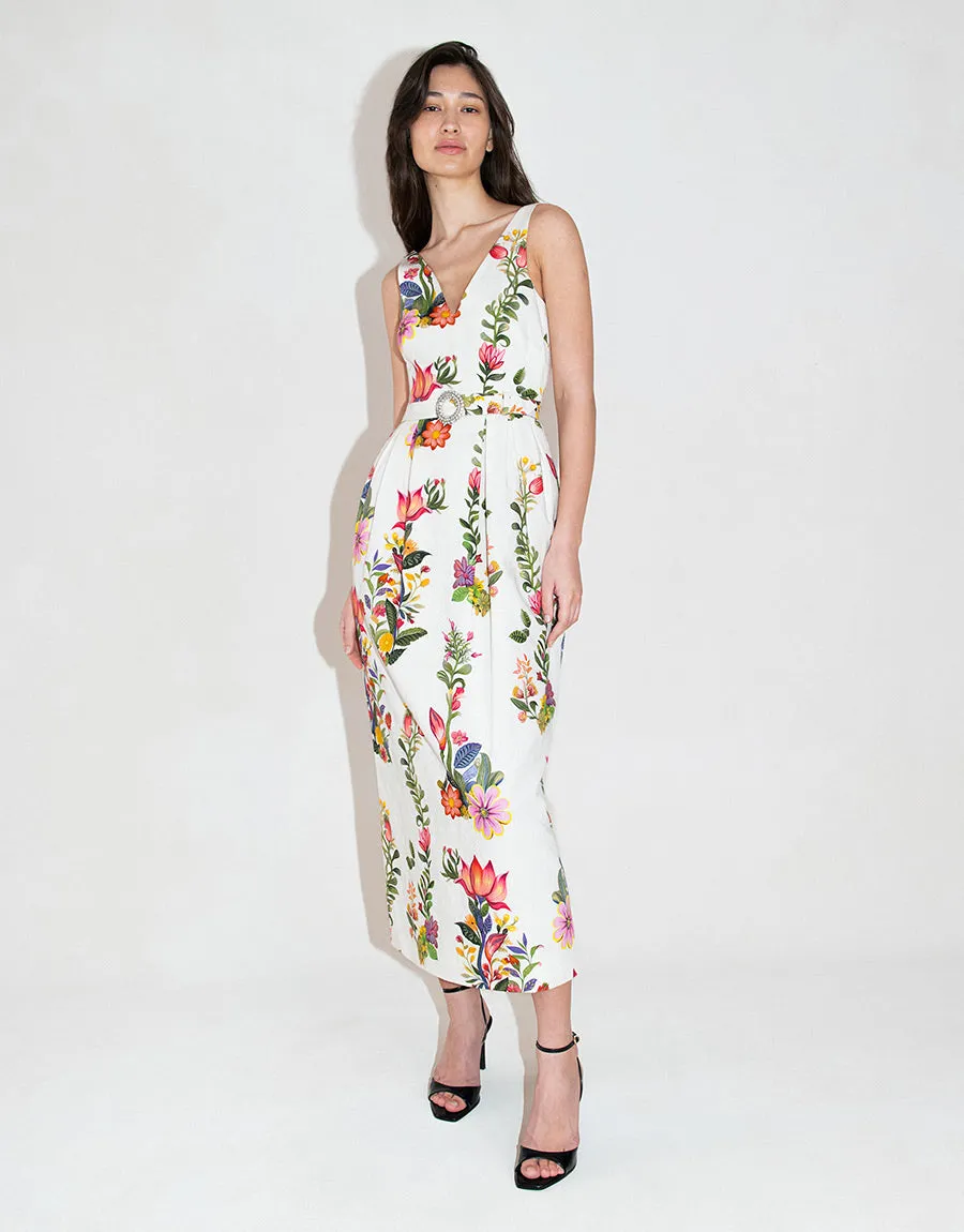 Jules Floral Jacquard Midi Dress - Sierra White