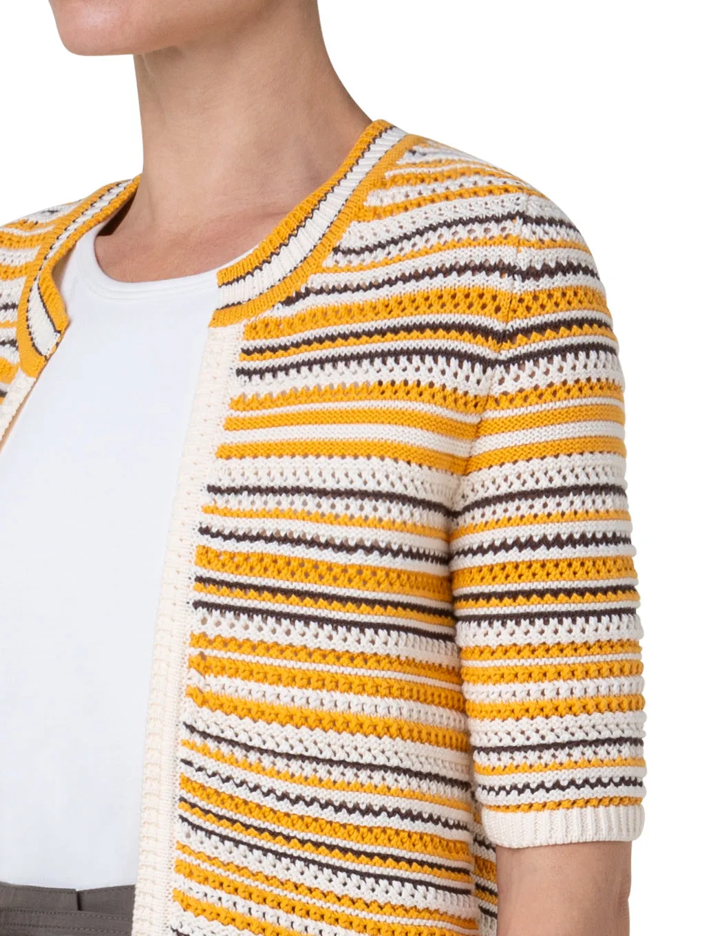 Knit Cardigan - Sun Gold/Off-White/Nutmeg