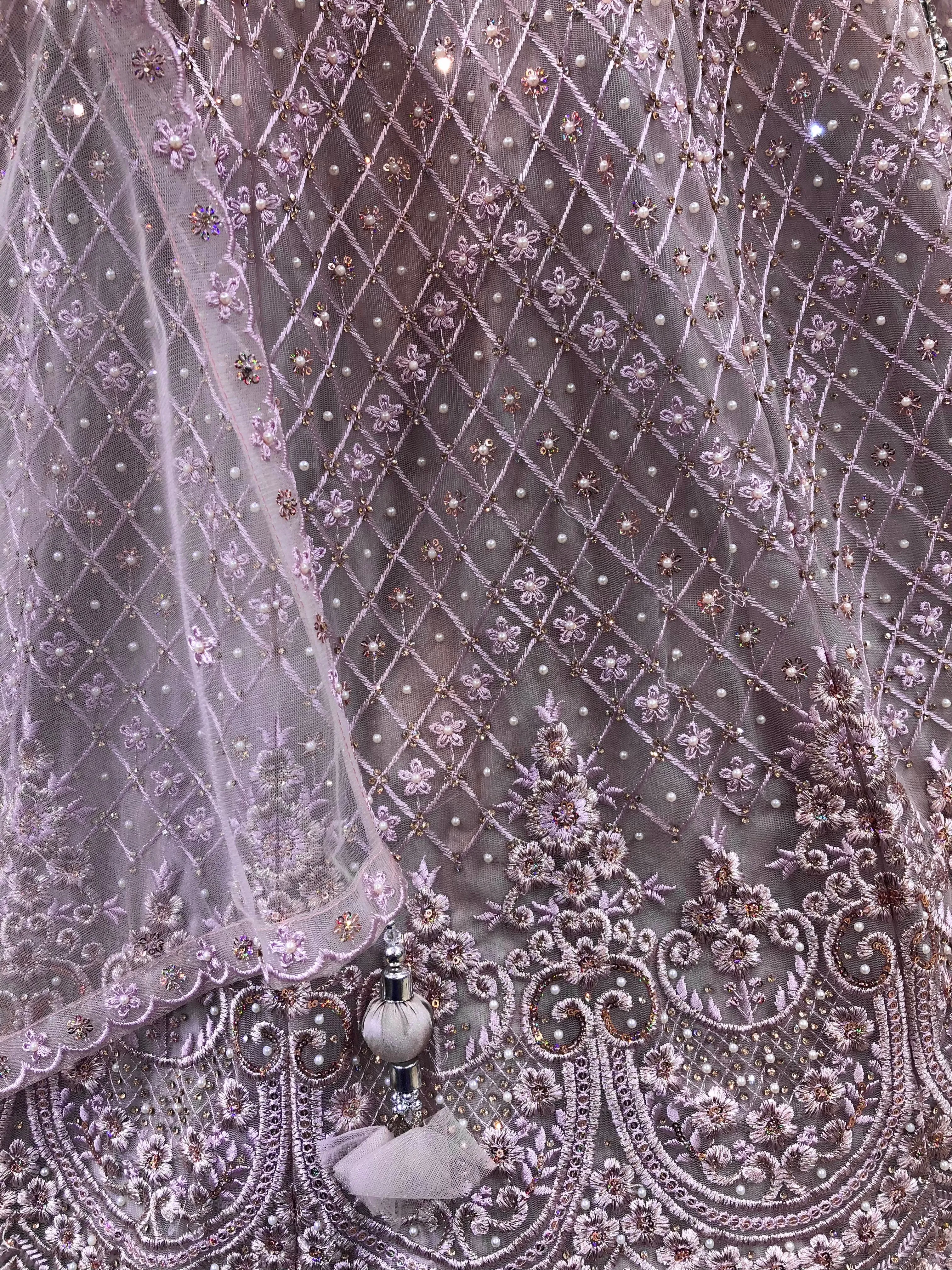 Lavender Net Lehenga With Thread And Sequence