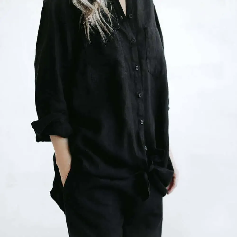 Linen boyfriend shirt in black by Seaside Tones