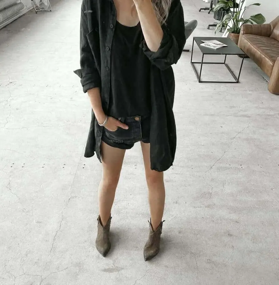 Linen boyfriend shirt in black by Seaside Tones