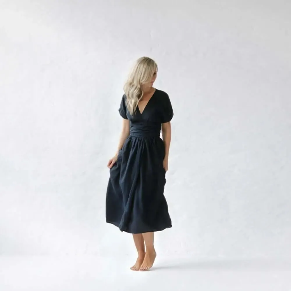 Linen kimono dress navy by Seaside Tones