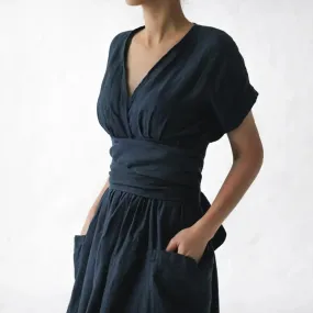 Linen kimono dress navy by Seaside Tones