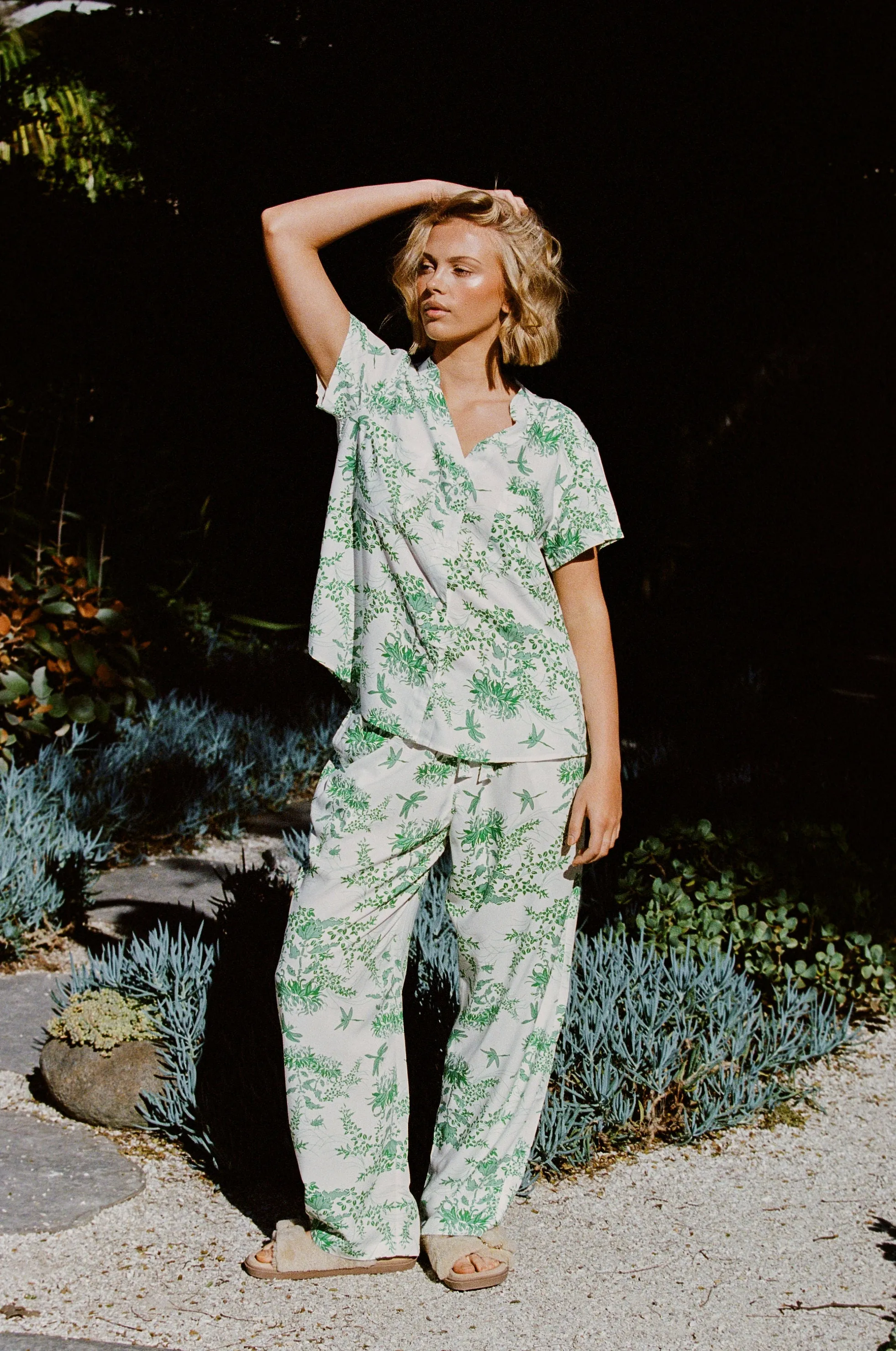 Maggie Pyjama Set - Long Pants - Summer Toile - Jade Green